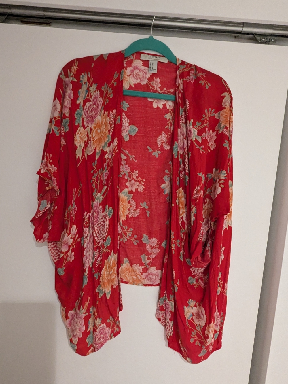 Forever 21 Red Floral Open Front Top